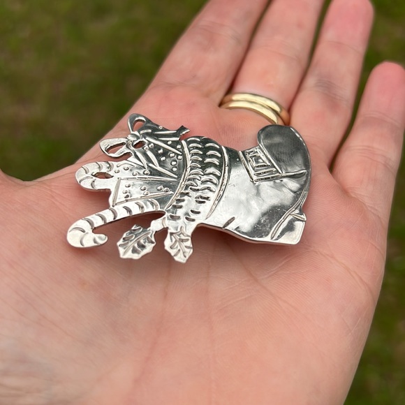 Vintage Sterling Silver Taxco Christmas Stocking or Boot Brooch
